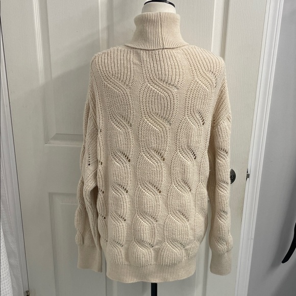 Evolution by Cyrus Cable Knit Cream Turtleneck Long Sleeve Sweater Sz M - Picture 6 of 11